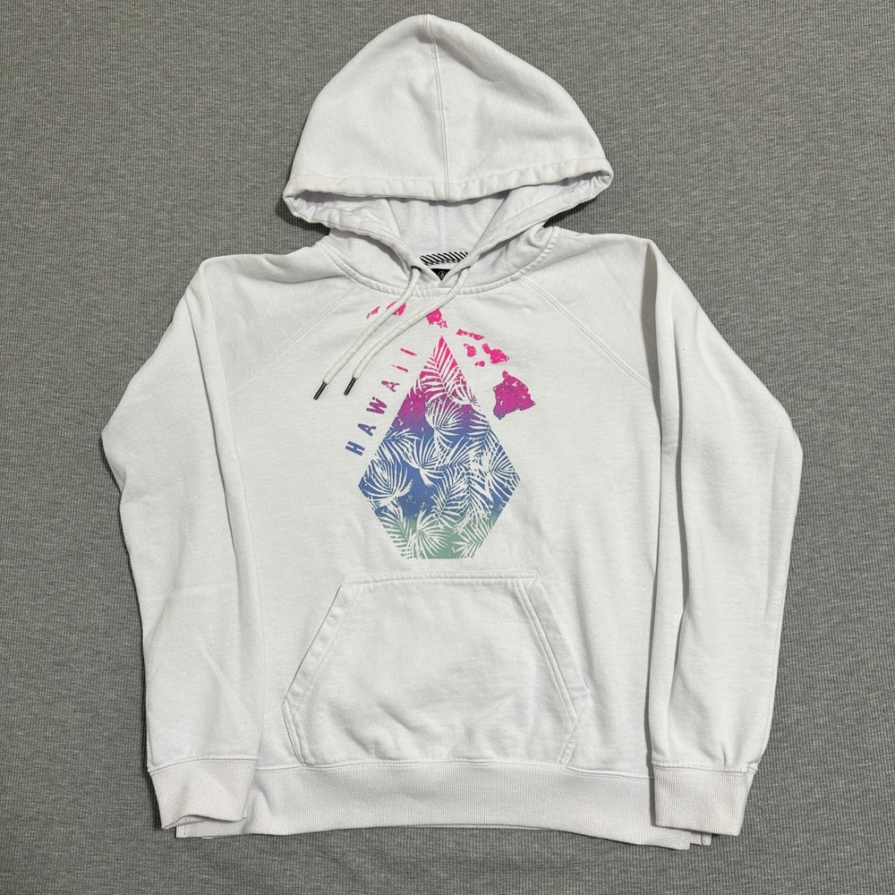 Volcom Hawaii Palm Leaf Tropical Graphic Pullover Hoodie White Womens Small